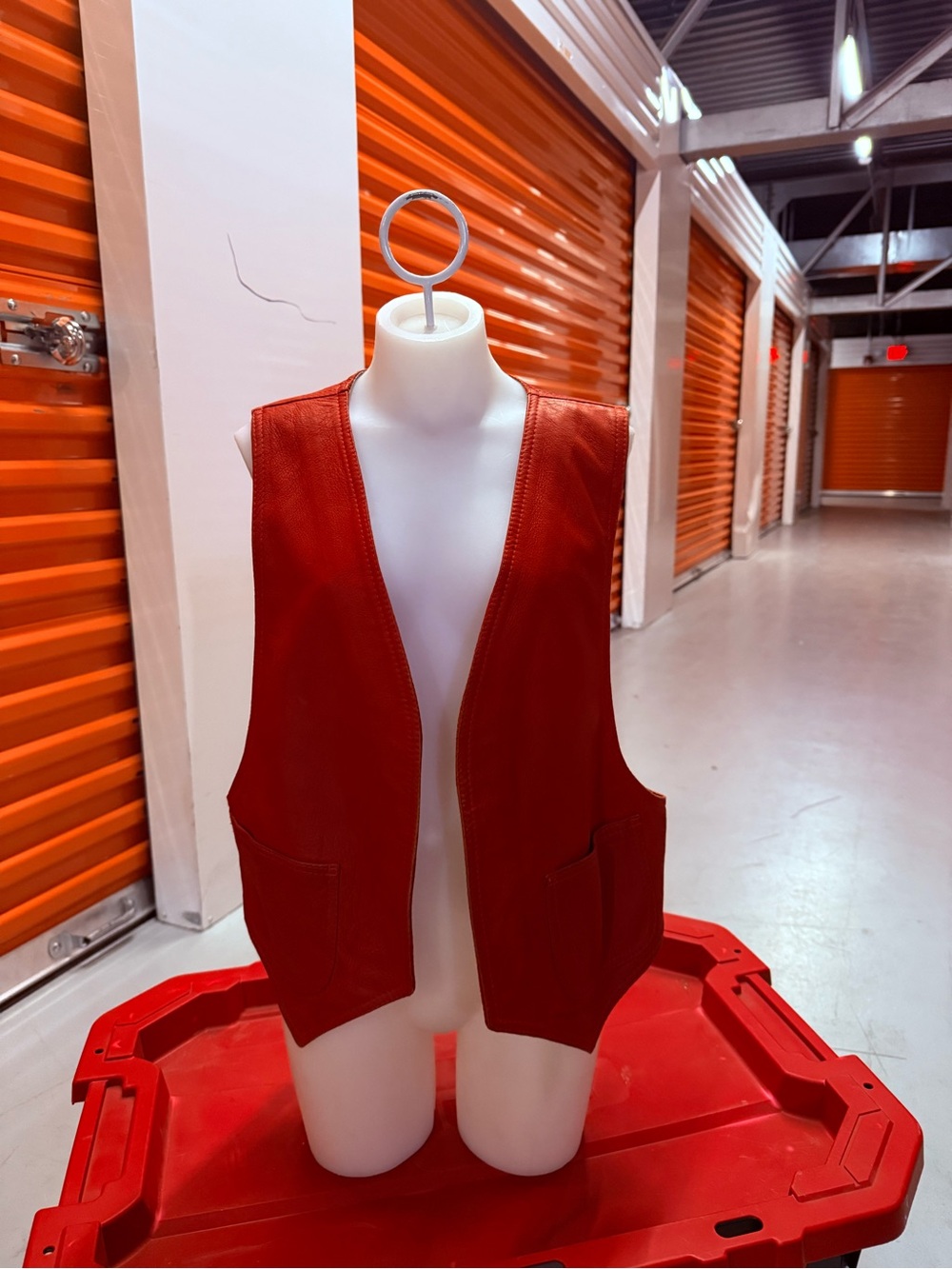 Red Leather Vest with Front Pockets